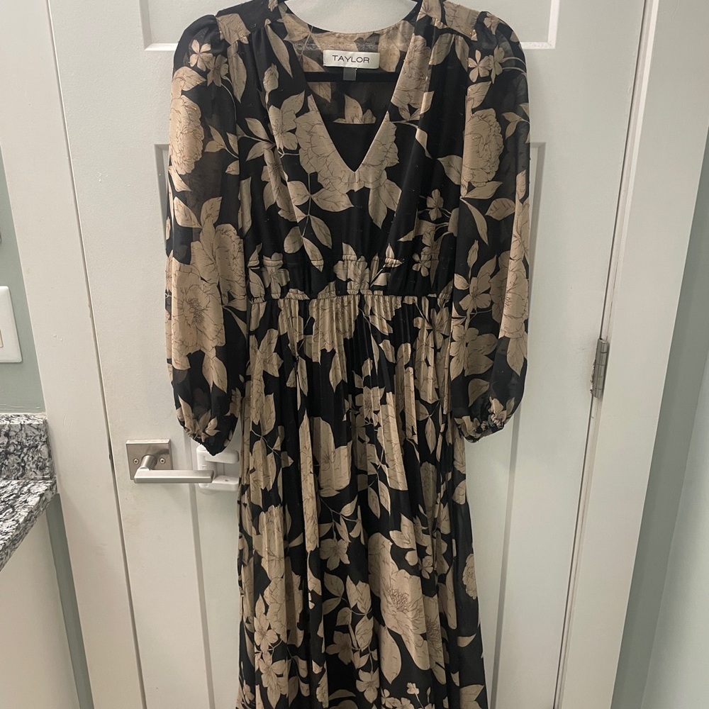 Taylor Long Sleeve Black and Tan Dress